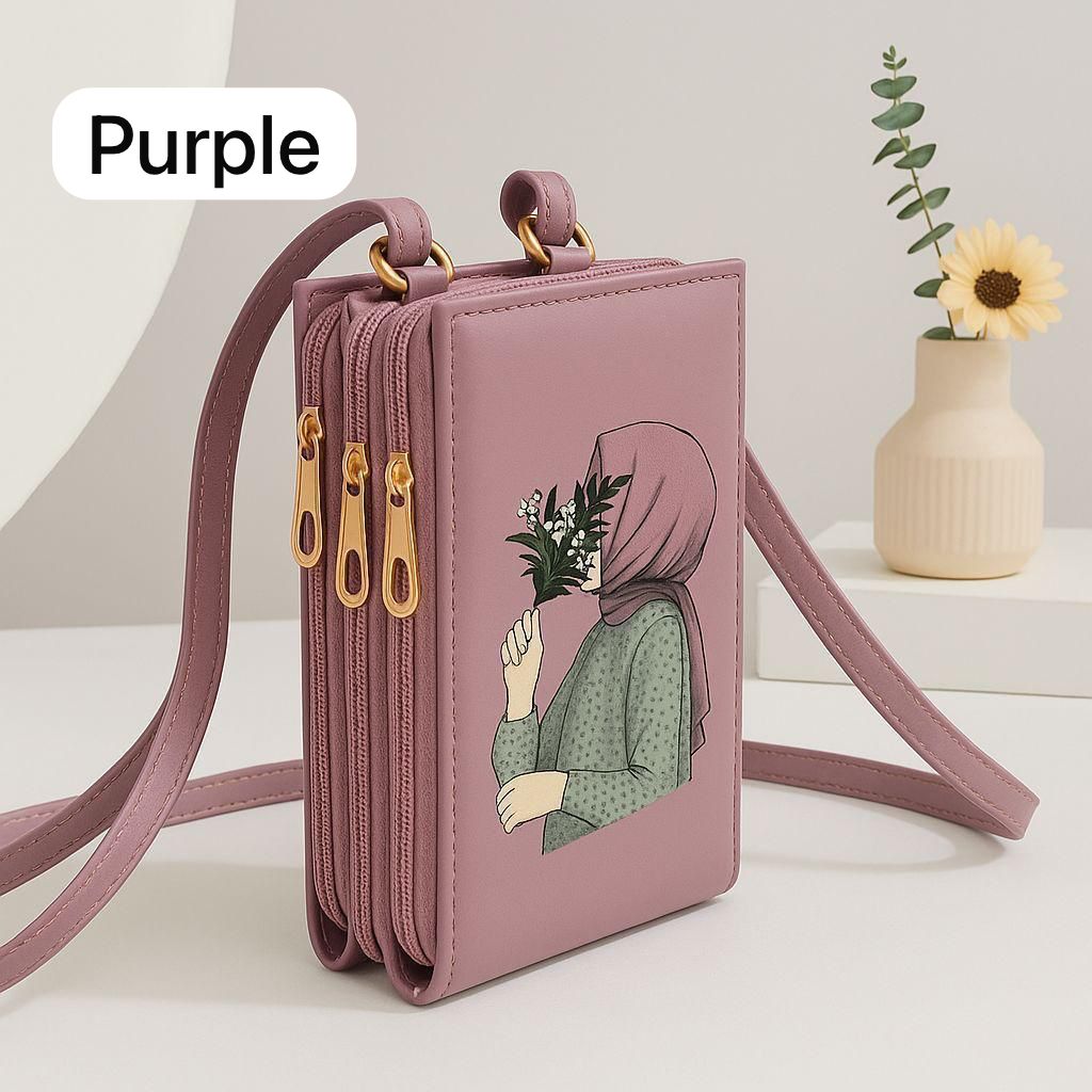 Elegance in Bloom: Floral Illustrated Crossbody Mobile Wallet & Organizer