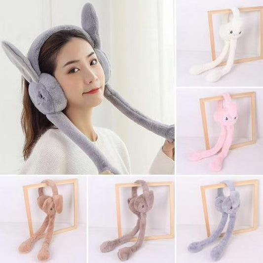Soft Fluffy Rabbit Ears Headband | Moving Ears Plush Earmuffs | Warm & Cozy