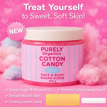 Purely Organics Cotton Candy Sugar Scrub – 100g Brightening & Tan Removal Glow