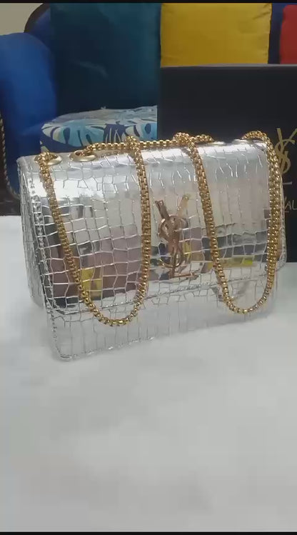 The Empress Croc-Embossed Crossbody | Iconic Gold-Chain Luxe Edition